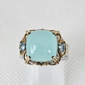 Genuine Gems en Vogue Cushion Chalcedony & Swiss Blue Topaz Ring Sz 8!